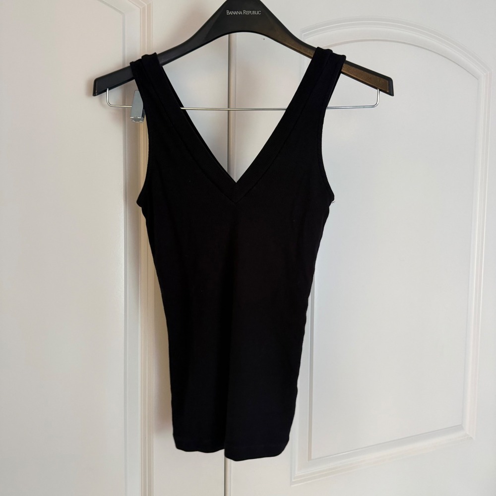 Stateside Womens Ribbed V-Neck Tank Top Black Size XS Made in USA